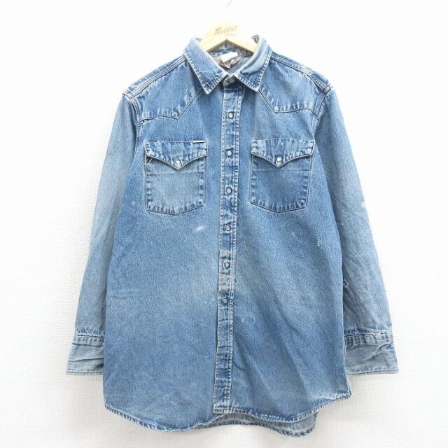 XL★古着 カーハート 長袖 ウエスタン シャツ メンズ 90年代 90s ロング丈 紺 デニム【spe】 26jan23