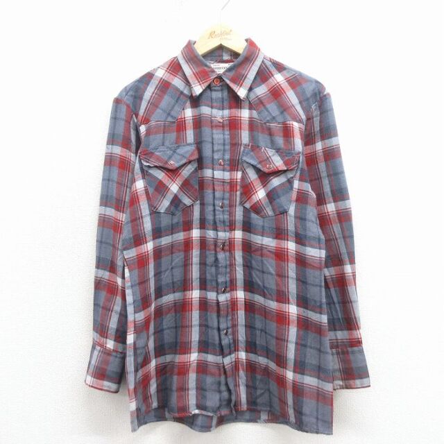 M★古着 ローバックス 長袖 ウエスタン シャツ メンズ 80年代 80s グレー他 チェック 26jan23
