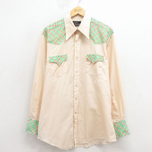70s 長袖ウエスタンシャツ ベージュ L | 古着