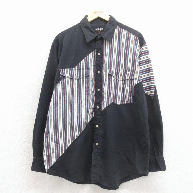 XL★古着 長袖 ウエスタン シャツ メンズ 00年代 00s 黒他【spe】 26jan24