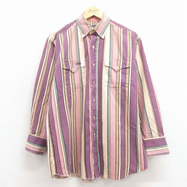 90s 長袖シャツ ストライプ パープル L | 古着