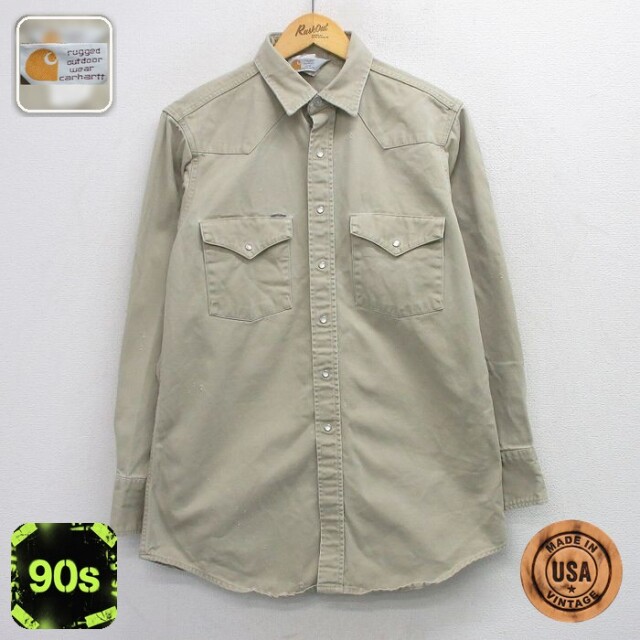 【50%OFF】カーハート 90s 長袖ウエスタンシャツ ベージュ L | 古着
