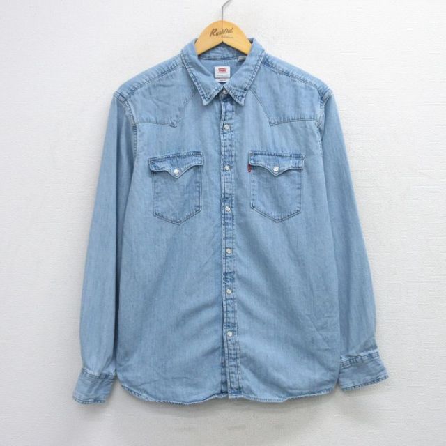 L★古着 リーバイス Levis 長袖 ウエスタン シャツ メンズ コットン 紺 デニム 26feb06