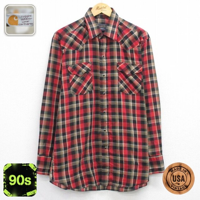 【50%OFF】ウエスタンシャツ チェック レッド L | 古着