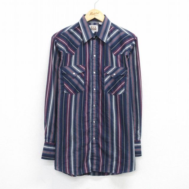 ELY 90s 長袖ウエスタンシャツ ストライプ ネイビー L | 古着