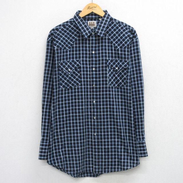 ELY 90s 長袖ウエスタンシャツ チェック ブラック XL | 古着