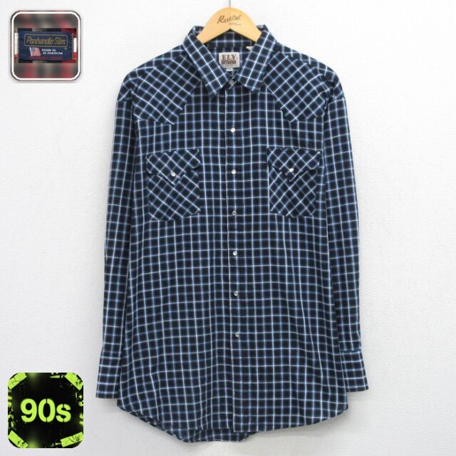 【50%OFF】ELY 90s 長袖ウエスタンシャツ チェック ブラック XL | 古着