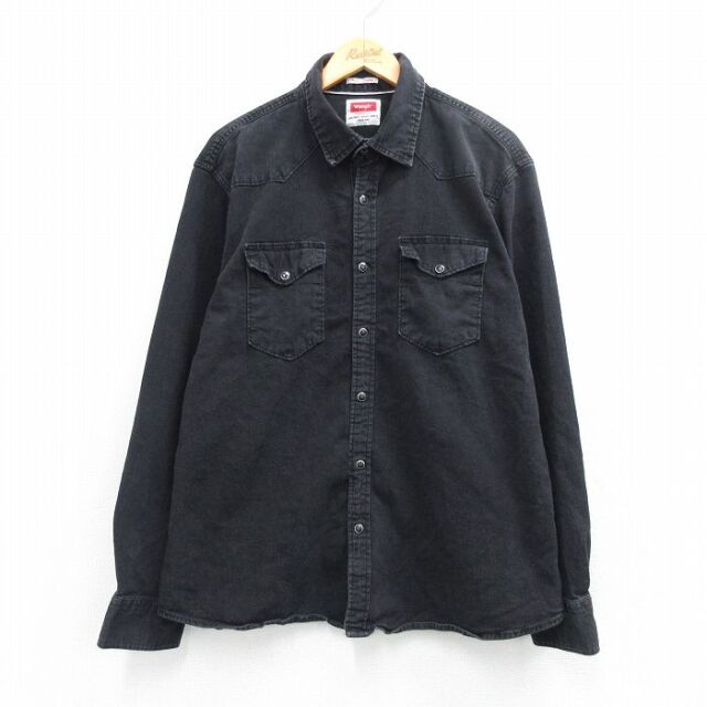 XL★古着 ラングラー 長袖 ウエスタン シャツ メンズ 黒 デニム【spe】 26feb25
