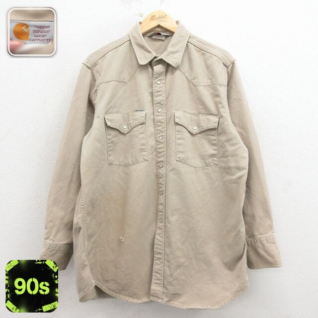 【50%OFF】カーハート 90s 長袖ウエスタンシャツ ベージュ XL | 古着