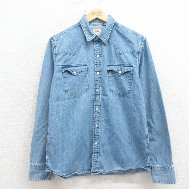M★古着 リーバイス Levis 長袖 ウエスタン シャツ メンズ コットン 薄紺 デニム 26mar05