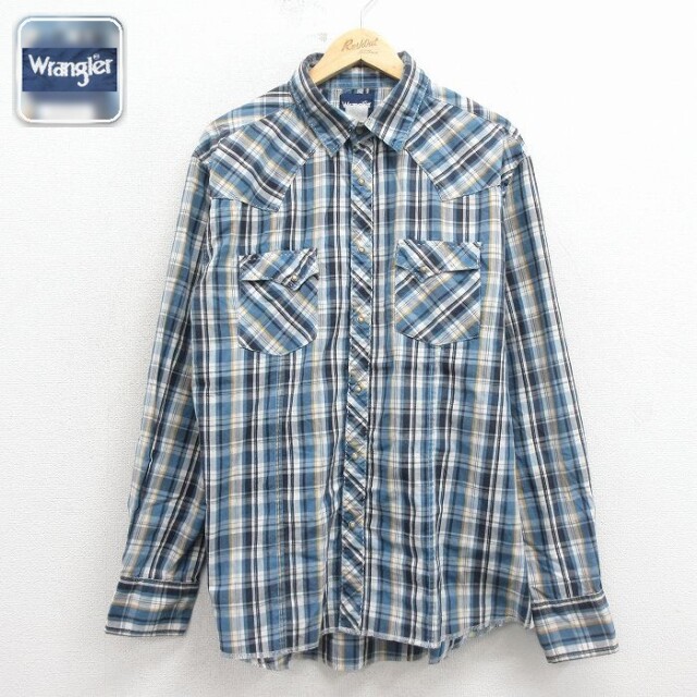 【50%OFF】ラングラー 長袖ウエスタンシャツ ネイビーチェック XL | 古着