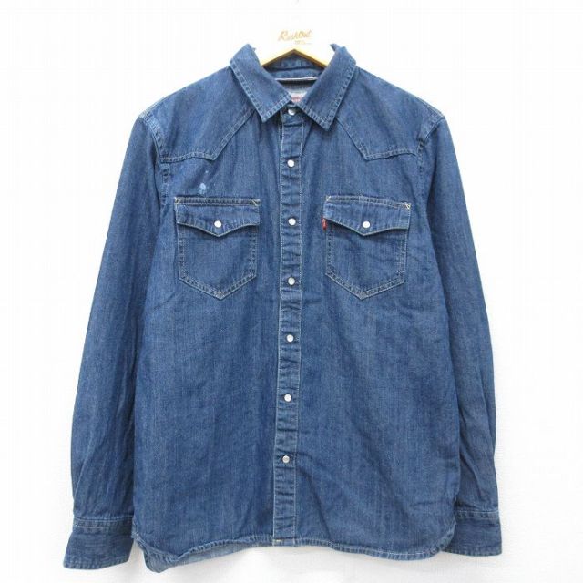 リーバイス 長袖ウエスタンシャツ デニム ネイビー メンズM相当 | 古着