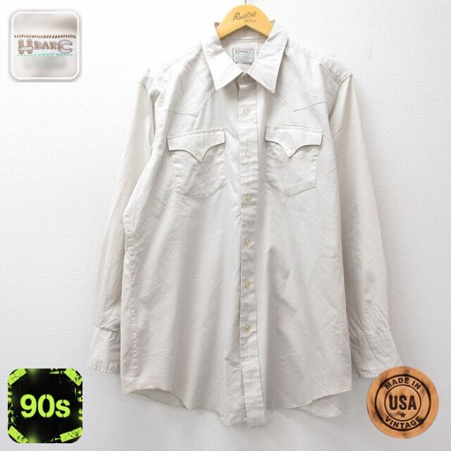 【20%OFF】H BAR C 90s 長袖ウエスタンシャツ ベージュ メンズXL相当 | 古着