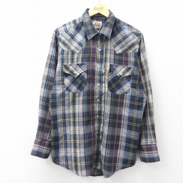 ELY 90s 長袖ウエスタンシャツ ネイビーチェック メンズXL相当 | 古着