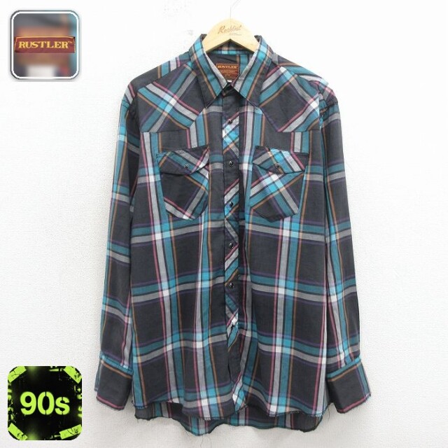 【20%OFF】ラスラー 90s 長袖ウエスタンシャツ ブラックチェック メンズXL相当 | 古着