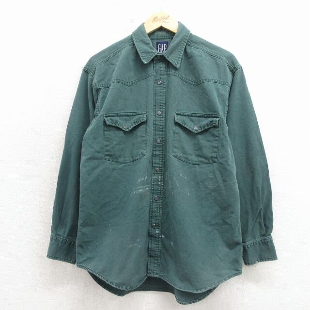 ギャップ 90s 長袖ウエスタンシャツ グリーン メンズL相当 | 古着