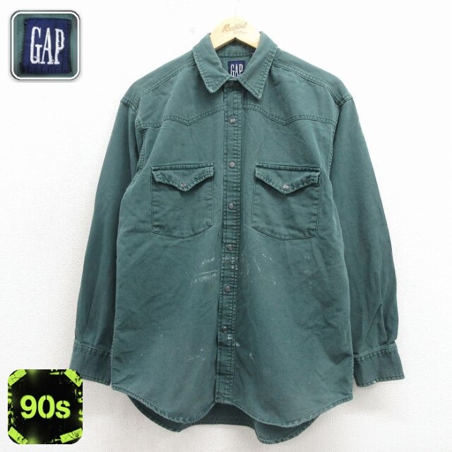 【20%OFF】ギャップ 90s 長袖ウエスタンシャツ グリーン メンズL相当 | 古着