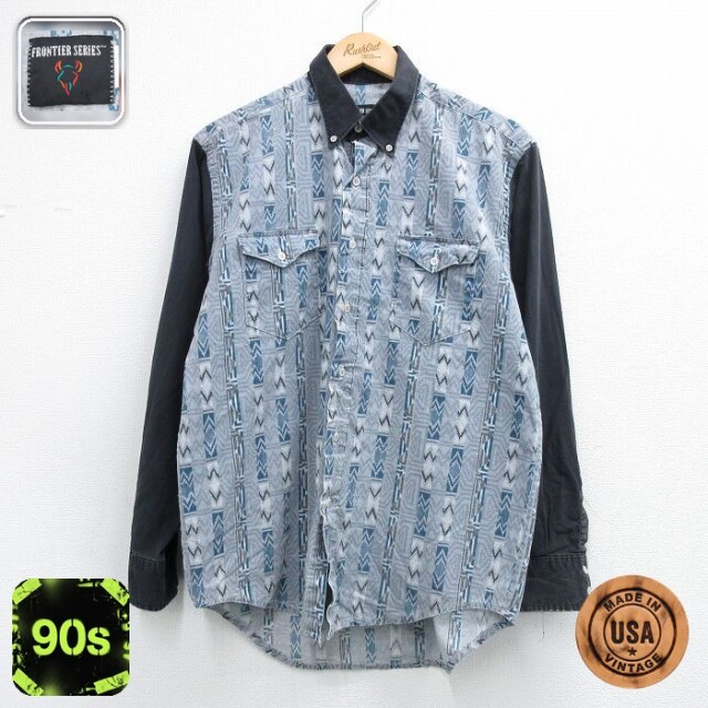 【20%OFF】ウエスタンシャツ 90s ネイティブ柄 グレー メンズL相当 | 古着