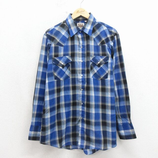 ELY 90s 長袖ウエスタンシャツ チェック ブルー メンズXL相当 | 古着