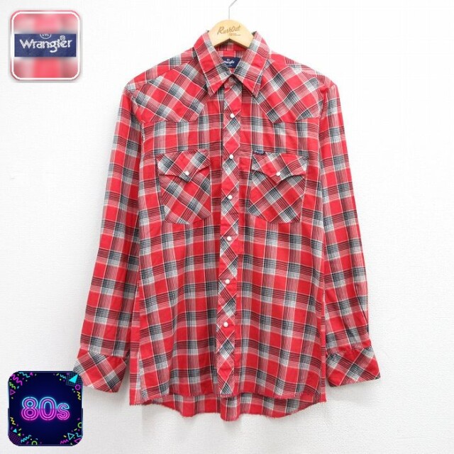 【20%OFF】ラングラー 80s 長袖ウエスタンシャツ チェック レッド メンズM相当 | 古着