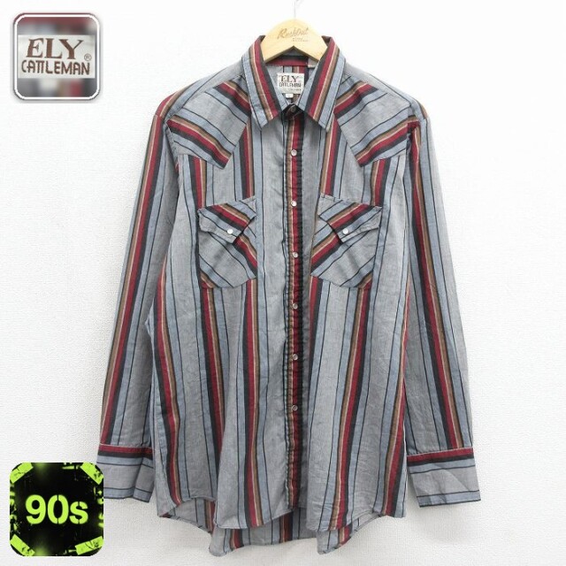 ELY 90s 長袖ウエスタンシャツ ストライプ グレー メンズXL相当 | 古着