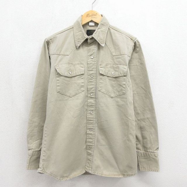 80s 長袖ウエスタンシャツ ベージュ メンズS相当 | 古着