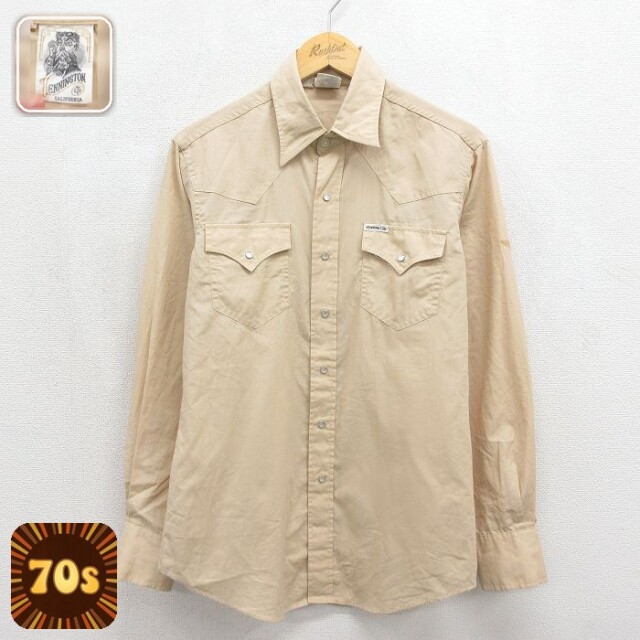 70s 長袖ウエスタンシャツ ベージュ メンズS相当 | 古着