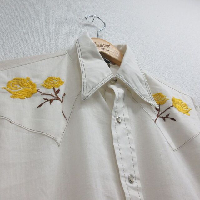 古着通販 L☆古着 長袖 ウエスタン シャツ メンズ 70年代 70s 花 刺繍