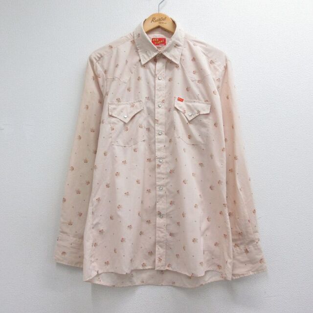 ELY 80s 長袖ウエスタンシャツ 花柄 ピンク メンズL相当 | 古着