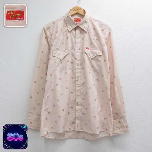 ELY 80s 長袖ウエスタンシャツ 花柄 ピンク メンズL相当 | 古着