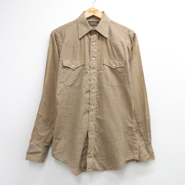 JCPenney 80s 長袖ウエスタンシャツ スナップボタン ブラウンチェック メンズS相当 | 古着