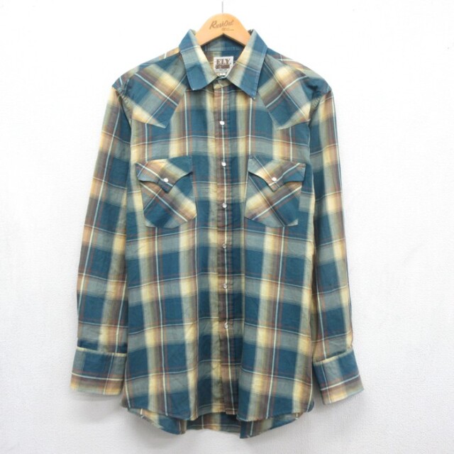 XL★古着 ELY CATTLEMAN グリーンチェ 長袖 ウエスタン シャツ メンズ 90年代 90s スナップボタン チェック 26aug19