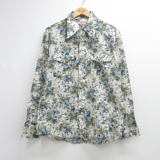 70s 長袖ウエスタンシャツ 花柄 ベージュ メンズM相当 | 古着