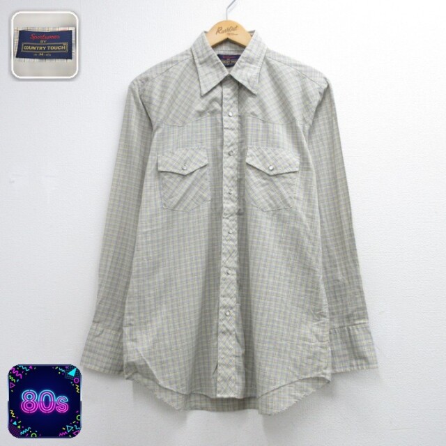 80s 長袖ウエスタンシャツ スナップボタン グレーチェック メンズL相当 | 古着