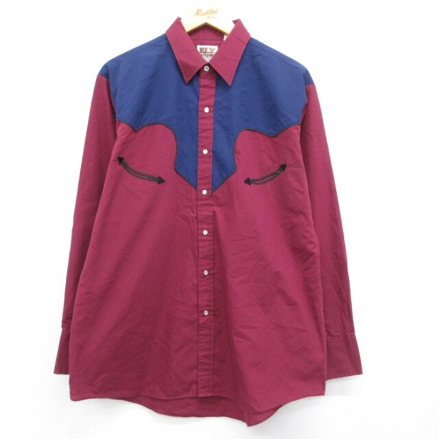 ELY CATTLEMAN 90s 長袖ウエスタンシャツ ツートンカラー バーガンディ メンズXL相当 | 古着