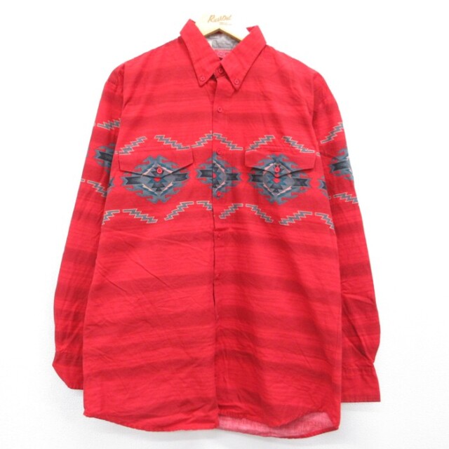 ROPER 90s 長袖ウエスタンシャツ ネイティブ柄 レッド メンズXL相当 | 古着