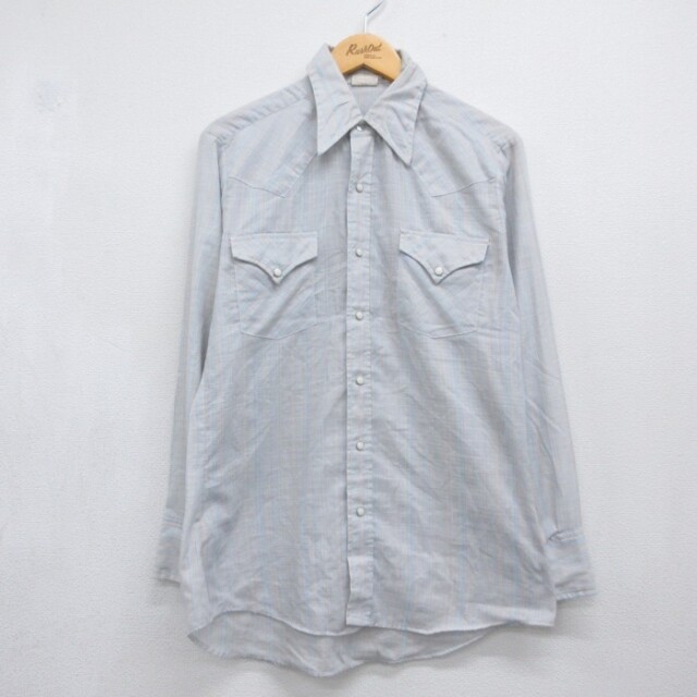 ELY PLAINS 70s 長袖ウエスタンシャツ チェック ライトブルー メンズM相当 | 古着