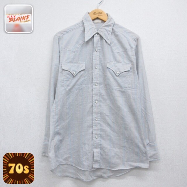 ELY PLAINS 70s 長袖ウエスタンシャツ チェック ライトブルー メンズM相当 | 古着