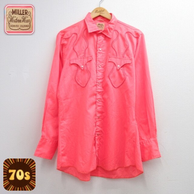 Miller 70s 長袖シャツ ピンク メンズL相当 | 古着