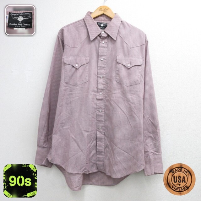 Flying R Ranchwear 長袖 シャツ 90s USA製 パープル ストライプ メンズXL相当 | 古着