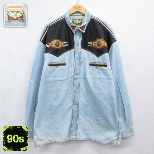 SHOOTER 90s 長袖シャツ ウエスタン ネイビー メンズXL相当 | 古着