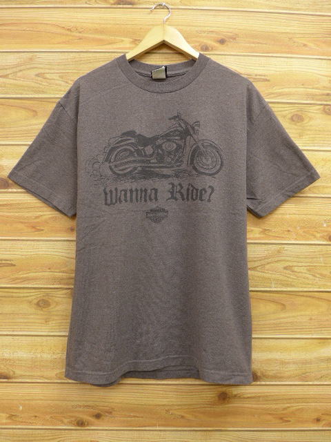 L★古着 ハーレーダビッドソン Tシャツ バイク こげ茶霜降/15jul02【n】