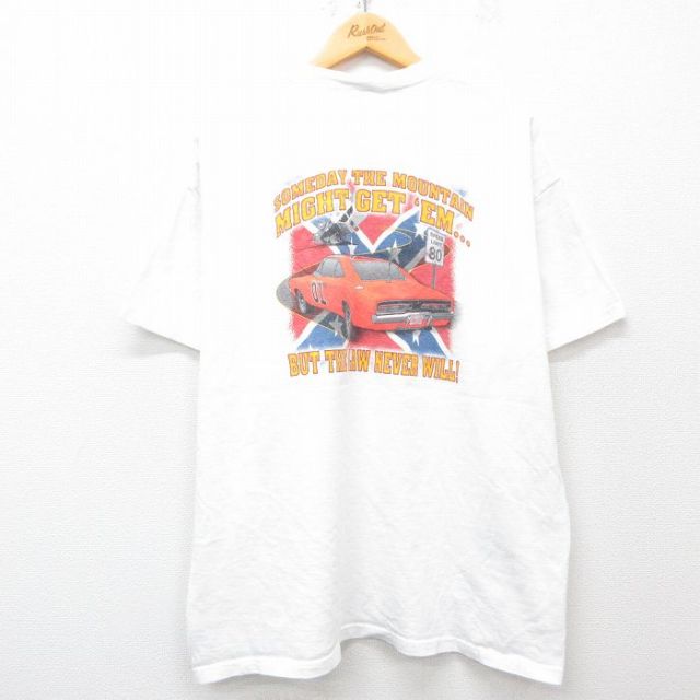 XL★古着 フルーツオブザルーム 半袖 ビンテージ Tシャツ メンズ 00年代 00s 車 パトカー 大きいサイズ コットン クルーネック 白 ホワイト 25mar31 中古