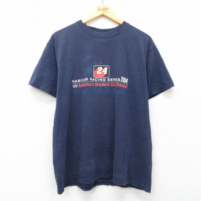 XL★古着 半袖 ビンテージ Tシャツ メンズ 00年代 00s ナスカー レーシング コットン クルーネック 紺 ネイビー 25mar31 中古