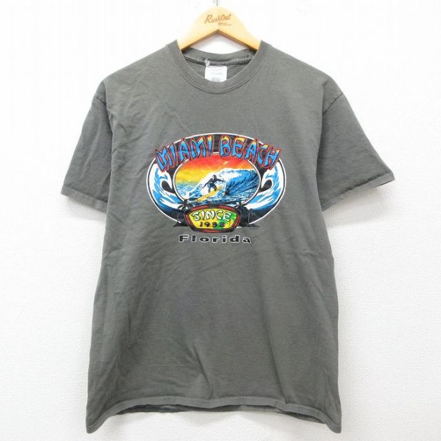 L★古着 半袖 ビンテージ Tシャツ メンズ 00年代 00s サーフィン コットン クルーネック グレー系 25mar31 中古