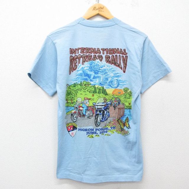 M★古着 半袖 ビンテージ Tシャツ メンズ 90年代 90s バイク 薄紺 ネイビー 【spe】 25mar31 中古