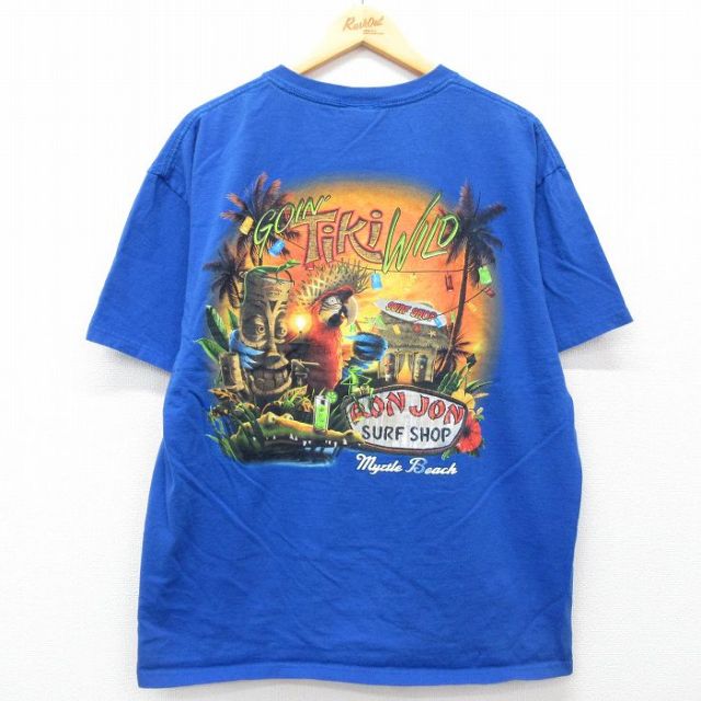 XL★古着 ロンジョン 半袖 ビンテージ Tシャツ メンズ 00年代 00s 鳥 大きいサイズ コットン クルーネック 青 ブルー 25mar31 中古