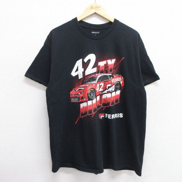 XL★古着 半袖 Tシャツ メンズ NASCAR レーシングカー タイディロン 42 コットン クルーネック 黒 ブラック 25apr25 中古