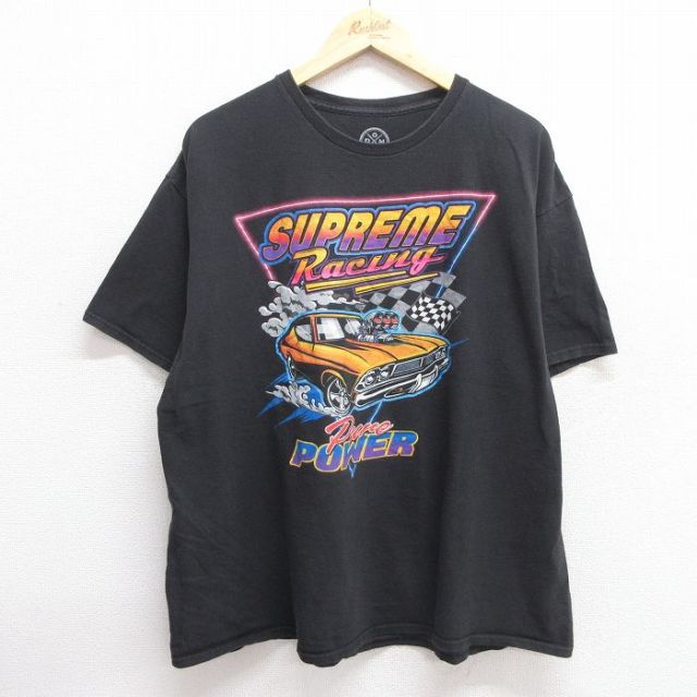XL★古着 半袖 Tシャツ メンズ 車 クラシックカー レーシング 大きいサイズ コットン クルーネック 黒 ブラック 25apr25 中古