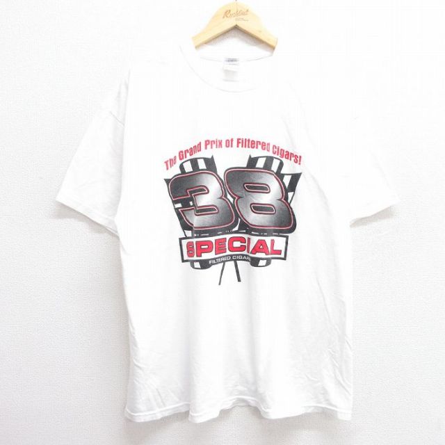 XL★古着 半袖 ビンテージ Tシャツ メンズ フラッグ 38 大きいサイズ コットン クルーネック 白 ホワイト 25apr25 中古